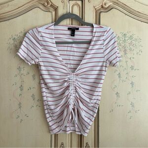 FOREVER21 synched white and red striped low cut top